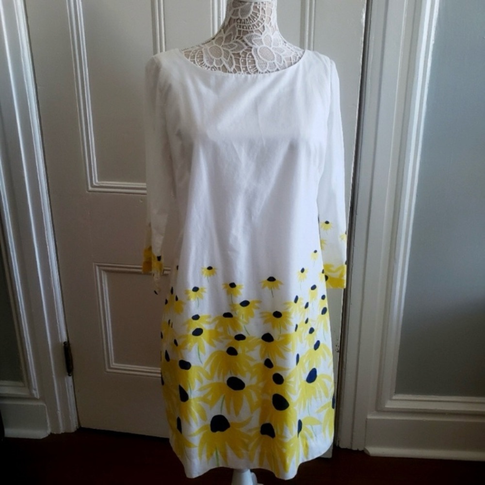 Vintage Lilly Pulitzer Daisy Shift Dress 12 3/4 Sleeves White Sunflowers 🌻 🌼 - Picture 9 of 12